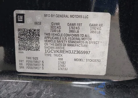 2018 Chevrolet Silverado 1500 1Lt из США, поврежденный, VIN 1GCVKREH3JZ365997